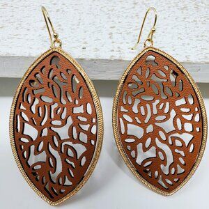 Brown and Gold Filigree Leaf Earrings